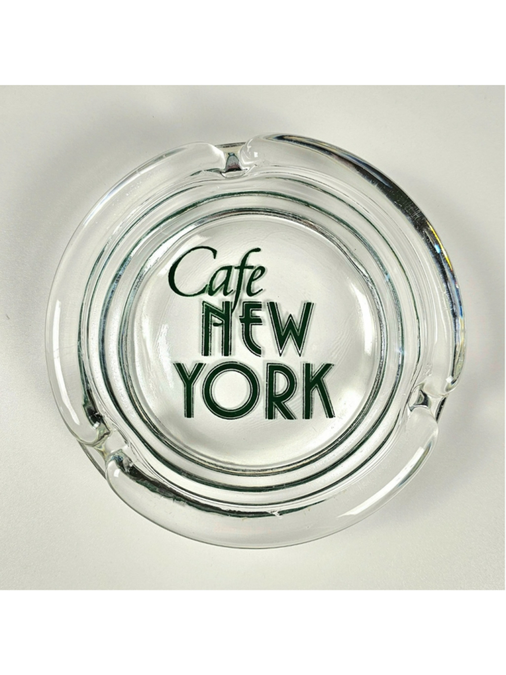 Vintage Cafe New York Clear Glass Advertising Ashtray Retro Mid Century Decor